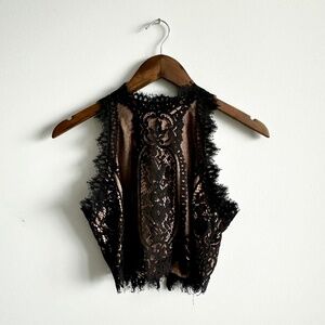 a.peach black lace sleeveless top